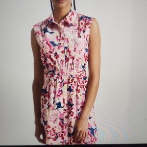 DEREK LAM 10 CROSBY Cora Shirt Dress Pink Multi Size 12 $375